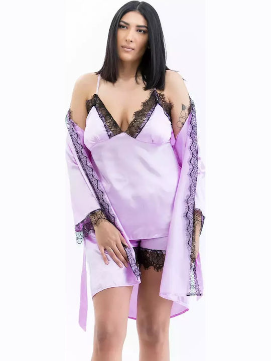 Lafagot Winter Damen Robe mit Pyjama Flieder
