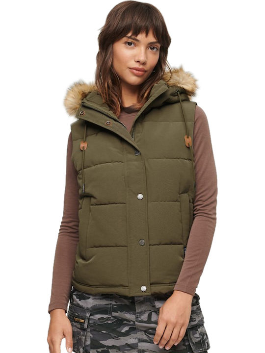 D3 Ovin Everest Faux Women's Short Puffer Jacket for Winter Khaki