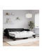 Canapea Pat Single din Lemn Masiv Negru cu Lamele & Saltea 80x200cm
