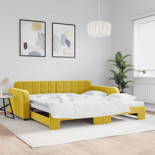 Sofa Bed Single Upholstered with Fabric Yellow with Slats for Mattress 100x200cm