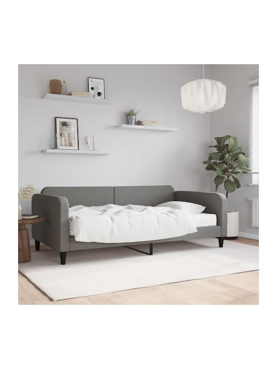 Καναπές Κρεβάτι Μονό Επενδυμένο με Ύφασμα Σκούρο Γκρι με Τάβλες & Στρώμα 100x200cm