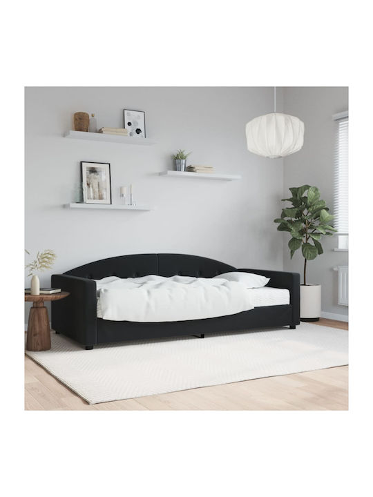 Sofa Bed Single Fabric Upholstered Black with Tables & Mattress 90x200cm