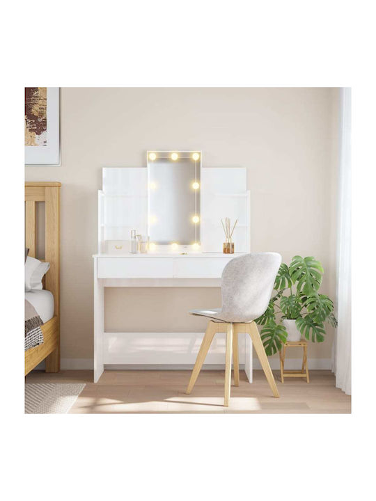 Wooden Makeup Dressing Table White with Mirror 96x40x142cm