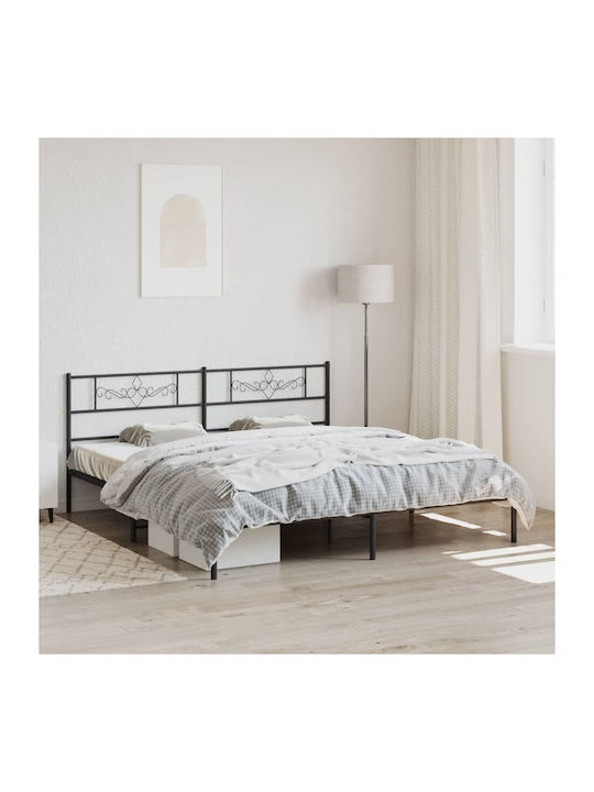 Κρεβάτι King Size Μεταλλικό Μαύρο με Τάβλες για Στρώμα 193x203cm