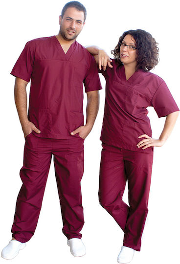 Be Unique M3 Unisex Burgundy Pants & Blouse Set Cotton and Polyester