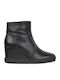 Women's Leather Platform Boots Black