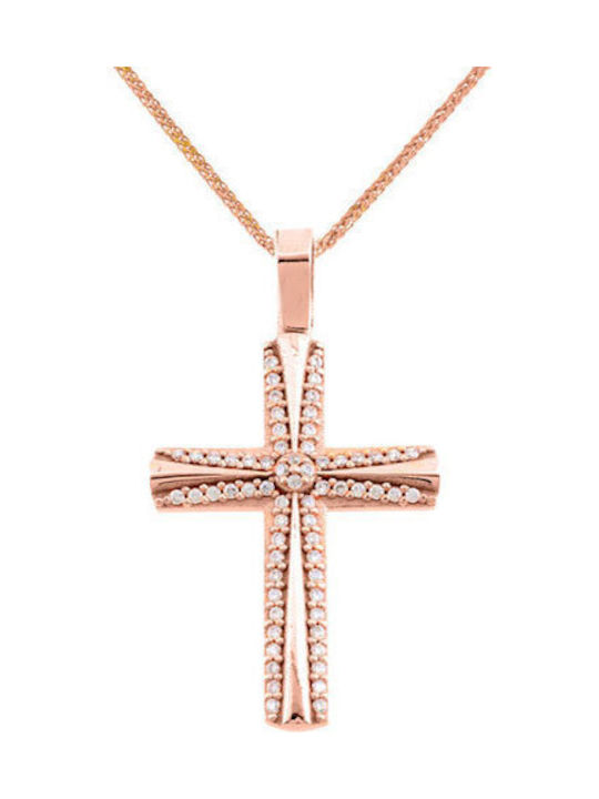 Damen Rosé Vergoldet Kreuz mit Kette