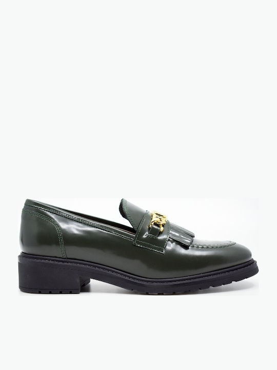 Δερμάτινα Γυναικεία Loafers σε Πράσινο Χρώμα