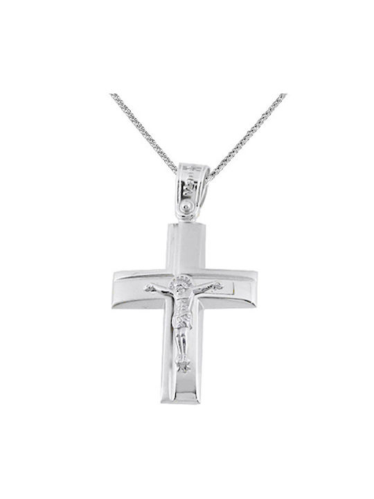 Herren Weißgold Kreuz 14K mit Kette