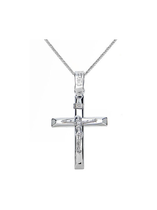 Herren Weißgold Kreuz 14K mit Kette