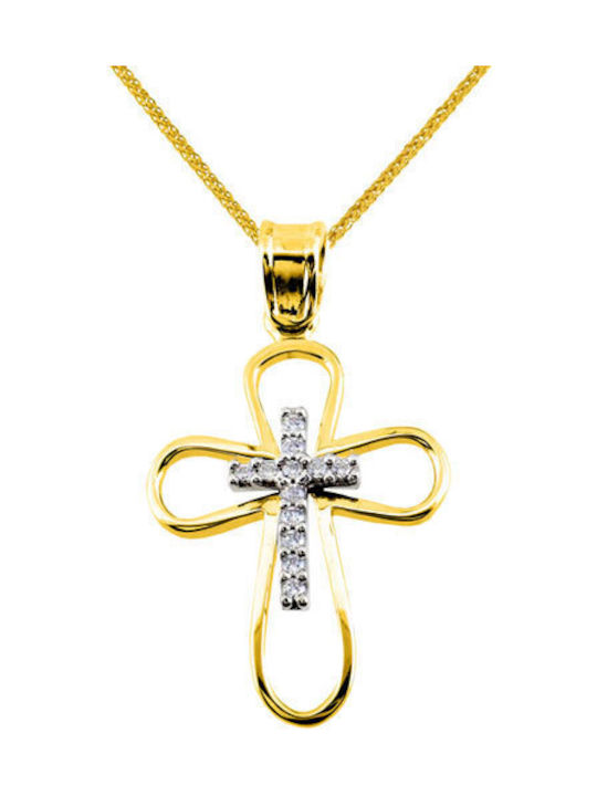 Damen Gold Kreuz 14K mit Kette