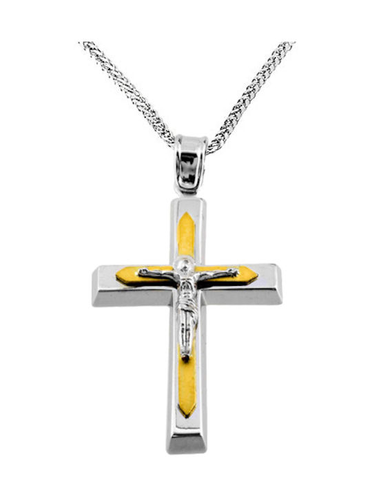 Herren Weißgold Kreuz 14K mit Kette