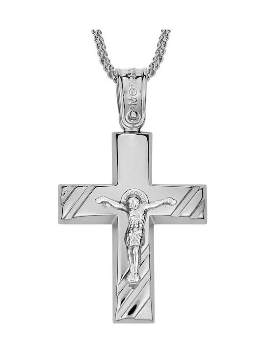 Verorama Men's White Gold Cross 14K with the Crucified with Chain