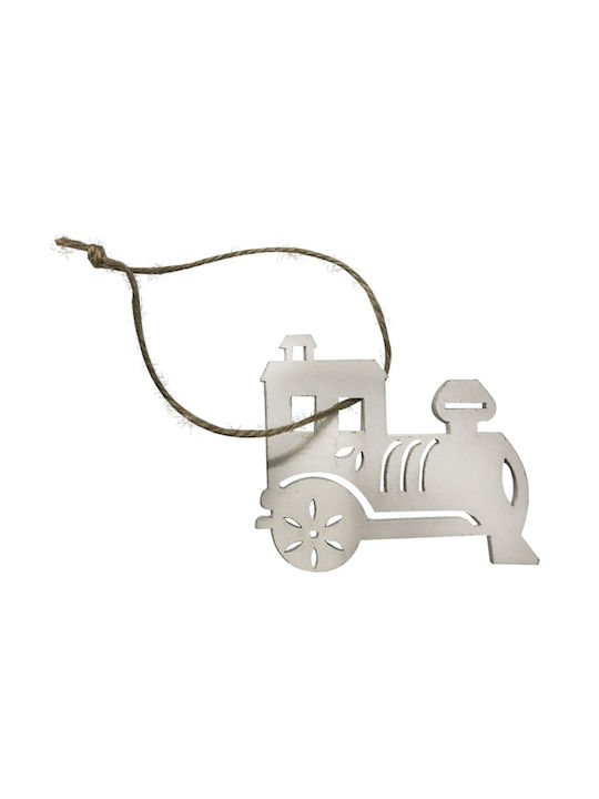 Wooden Train Christmas Tree Ornament White 6x7cm