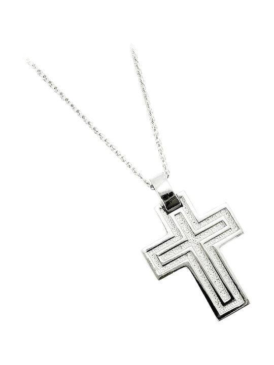 Art d or Men's White Gold Cross 14K Double Sided with Chain