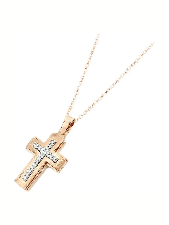 Art d or Crucifix Roz Placat Cu Aur 14K Pentru Femei Cu Lanț