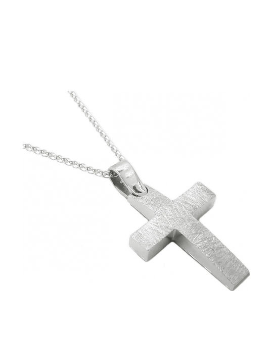 Art d or Мъжки Бял златен Кръст 14K с Верижка
