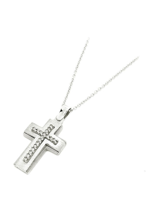 Art d or Дамски Бял златен Кръст 14K с Верижка