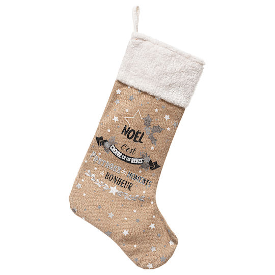 Șosetă Decorativă de Crăciun Poliester L45xl20cm. Bej