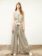 Damen Hoch tailliert Stoff Hose mit Gummizug Gray