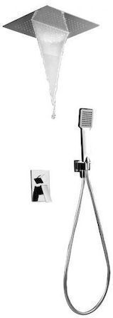 Excel Sierra Set Mischer, Handbrause & Duschkopf für Wandmontage für Dusche 3 Ausgänge Silber
