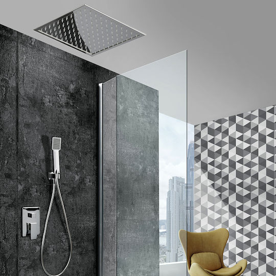 Excel Aurora Set Mischer, Handbrause & Duschkopf für Wandmontage für Dusche 3 Ausgänge Silber