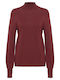 ICHI Women's Long Sleeve Sweater Turtleneck Red