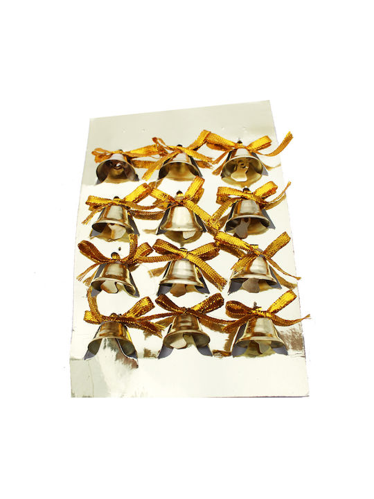 Hanging Bell Ornament Gold 2x2cm Set 12pcs