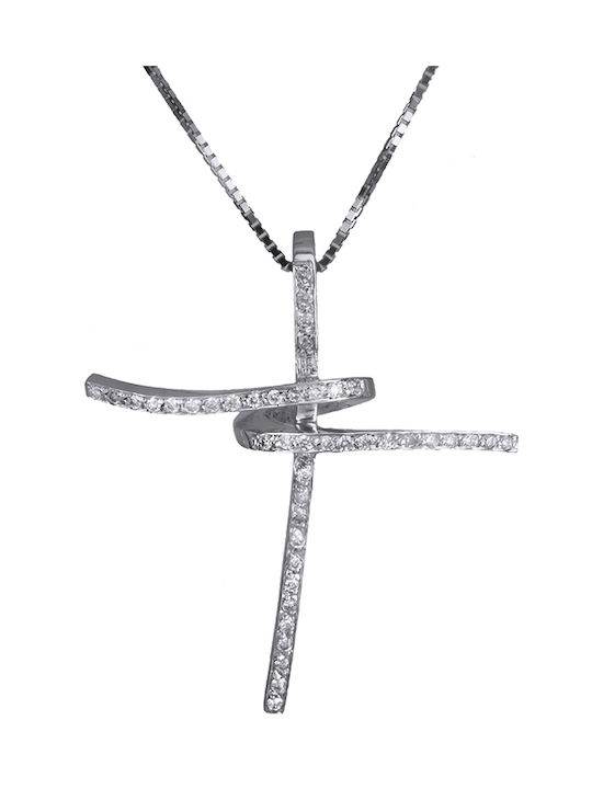 Baptismal Crosses with Chain 18K White Gold Cross with brilliant C011394 011394C Women's Gold 18 Karat