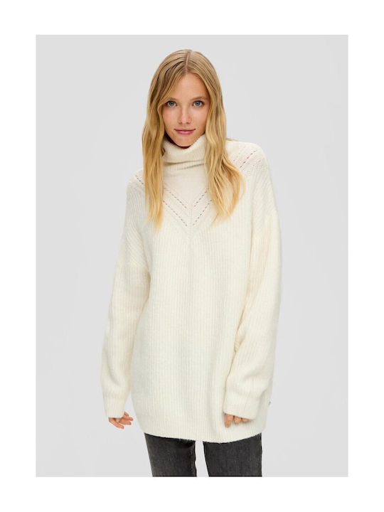 Women's Long Sleeve Sweater Woolen Turtleneck White