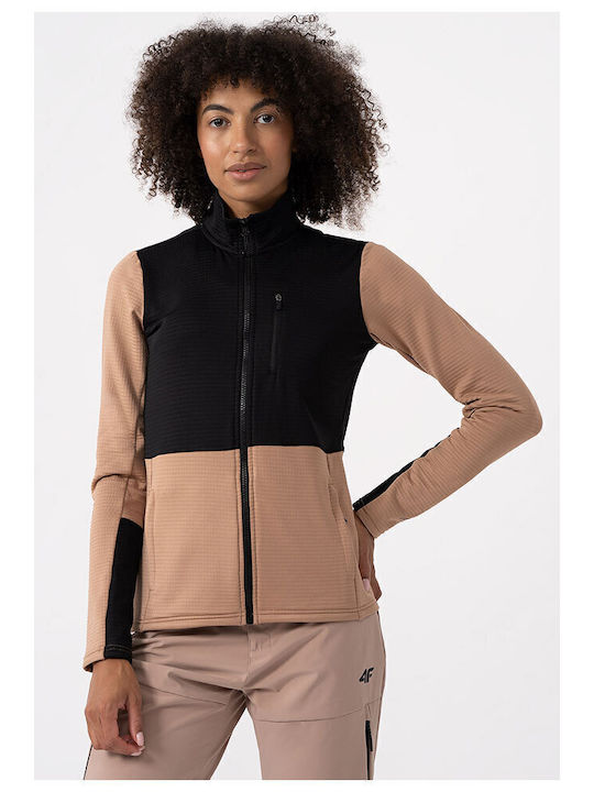 Fleece Γυναικεία Ζακέτα με Φερμουάρ σε Μαύρο Χρώμα