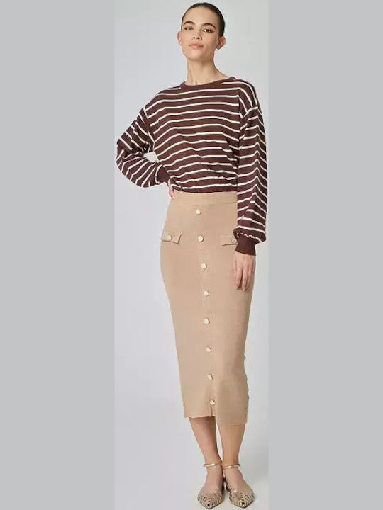 Desiree Bleistift Hoch tailliert Midi Rock Beige