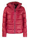 Women's Short Puffer Jacket for Winter with Hood Red