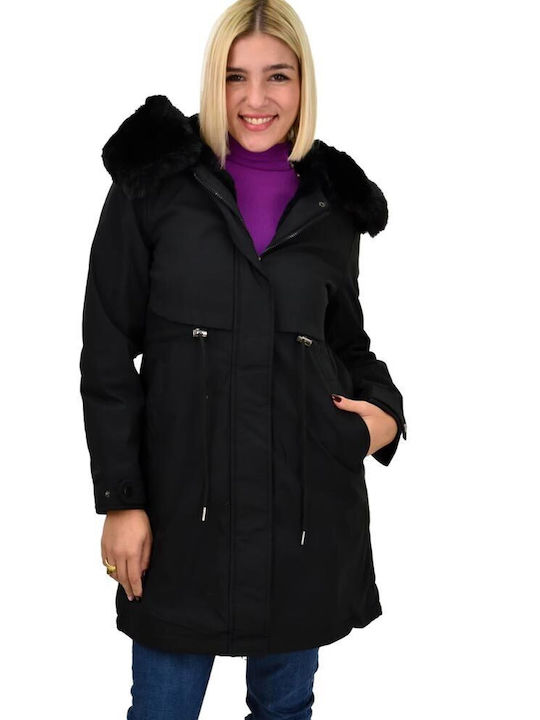 Potre Women's Short Puffer Jacket for Winter with Hood Black