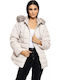 Women's Short Puffer Jacket for Winter with Hood White