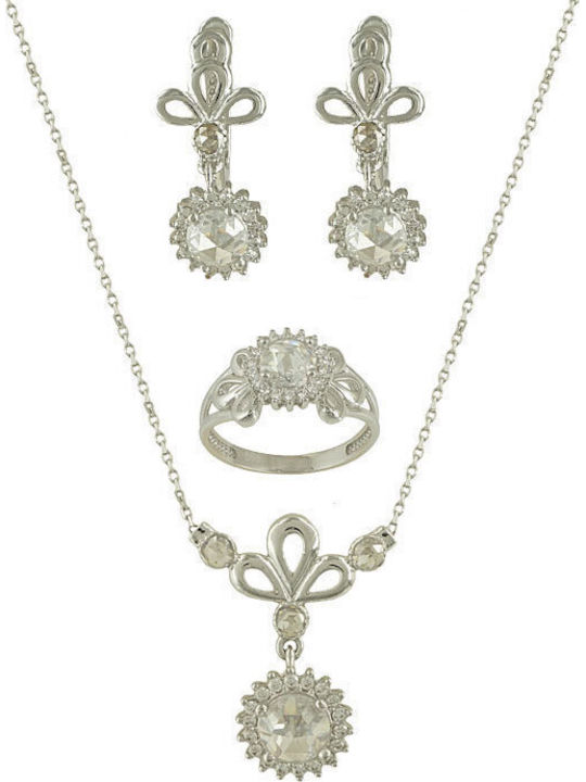 Kiriakos Gofas Set with Necklace , Earrings & Ring from White Gold 14K with Stones