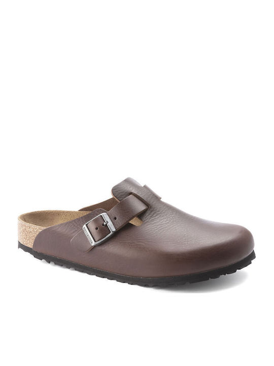 Birkenstock Boston Men's Leather Slippers Brown