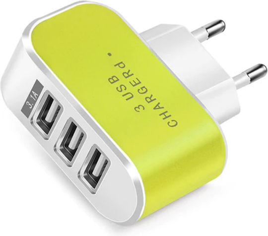 GloboStar Charger Without Cable with 3 USB-A Ports Greens (ΥΥ-5)