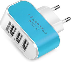 GloboStar Зарядно без кабел с 3 USB-A порта Син...