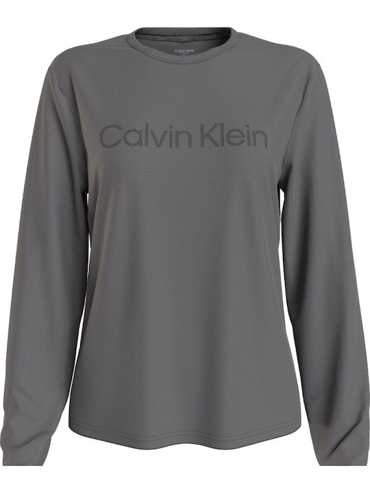Calvin Klein Χειμερινή Γυναικεία Βαμβακερή Μπλούζα Πιτζάμας Γκρι