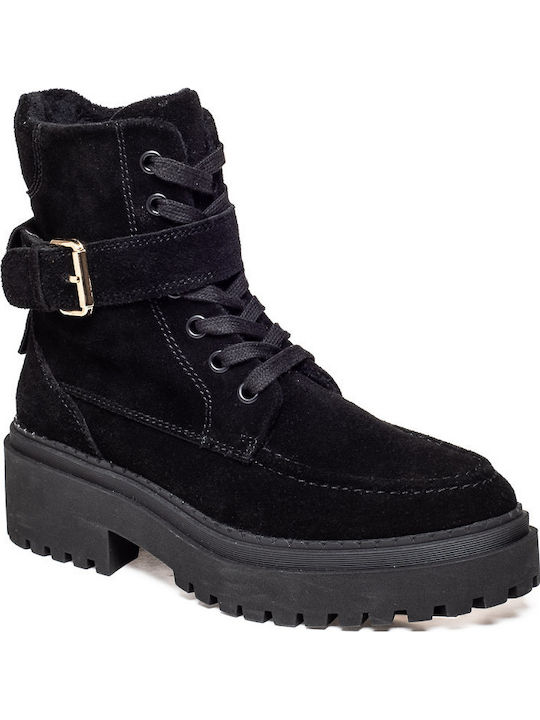 Leder Stiefeletten Damen Schwarz