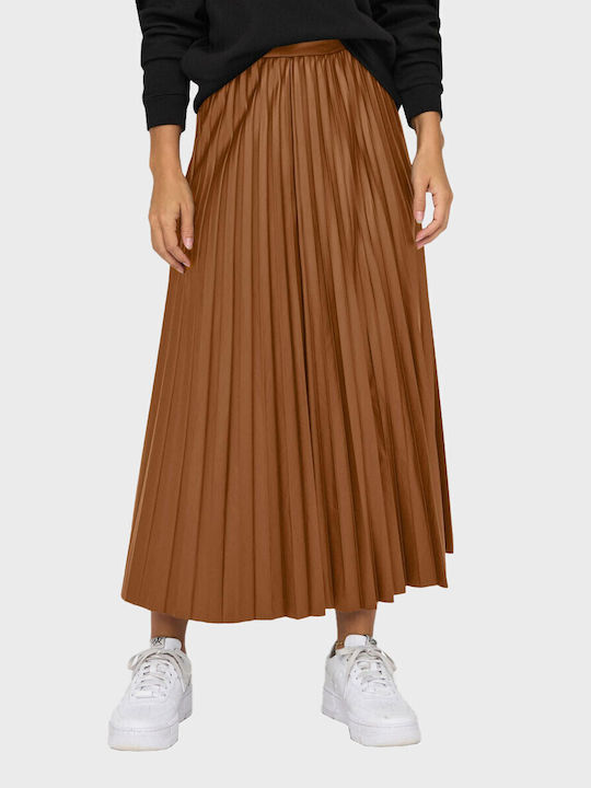 Anina Leather Pleated High-waisted Maxi Skirt Tabac Brown