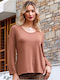 Anna Raxevsky Women's Long Sleeve Pullover with Smile Neckline Brown