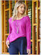 Anna Raxevsky Women's Long Sleeve Sweater with Boat Neckline Fuchsia