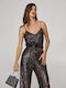 Women's Blouse with Straps & V Neckline Gray