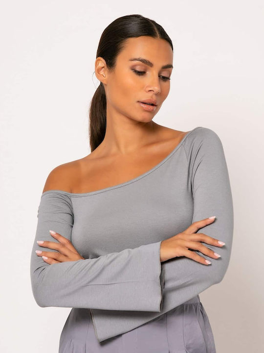 Noobass Women's Blouse Long Sleeve Gray