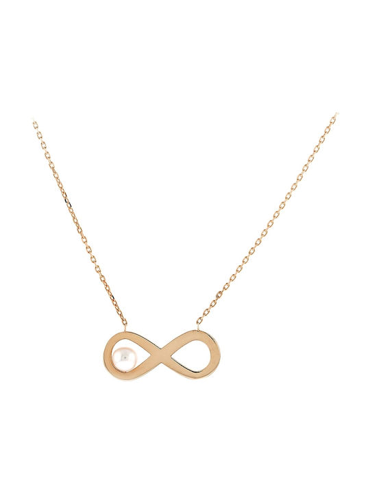 Art d or Necklace Infinity with Pink Gold Plating with Pearls