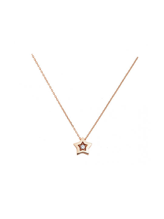 Art d or Necklace with design Star with Pink Gold Plating with Zircon