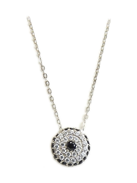 Polytimo Halskette Auge aus Weißgold 14K mit Zirkon Blau