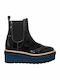 Leather Women's Chelsea Ankle Boots with Medium Heel Black